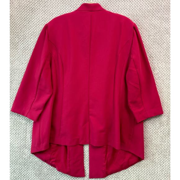 Lane Bryant Blazer 24 Fuchsia Pink Open Front Zip Pockets Mid Length 3/4 Sleeve - Picture 6 of 13